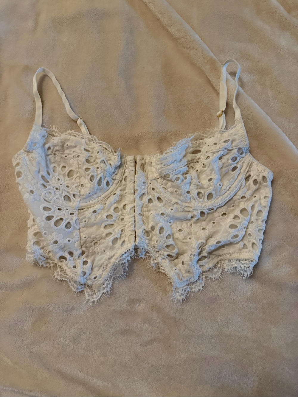 Anthropologie White Eyelet Lace Bralette with Scalloped Hem